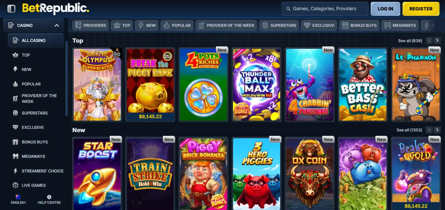 BetRepublic Casino AU | 8,000+ Games, $3,000 Package